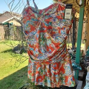 Lauren Ralph Lauren Orange Paisley One-Piece Swimsuit
